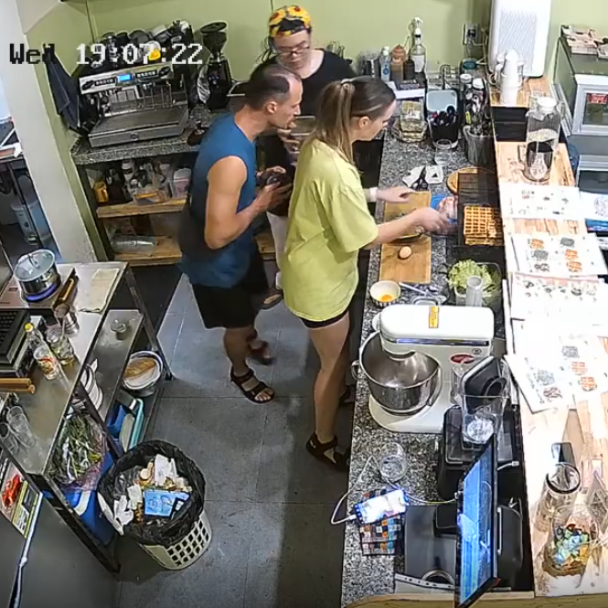 Evidence: Working in the cafe before it was stolen